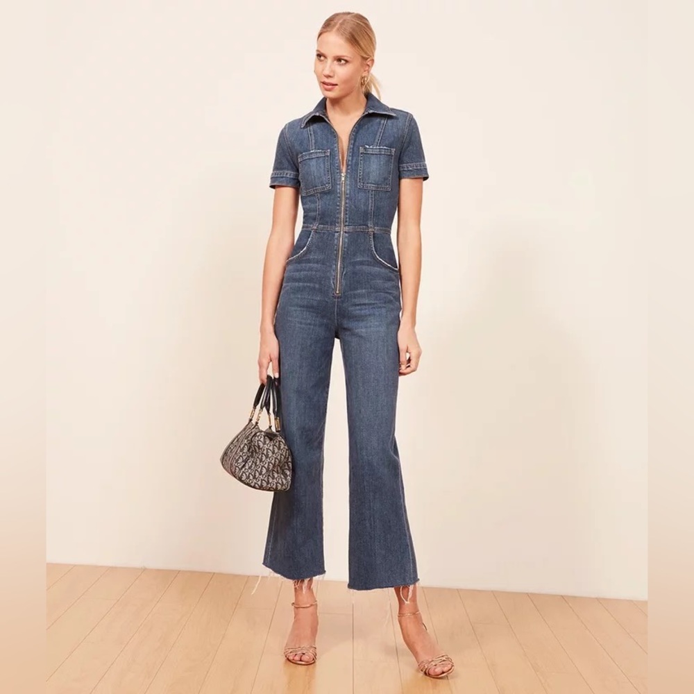 Reformation denim, zip-up jumpsuit. Size 8.